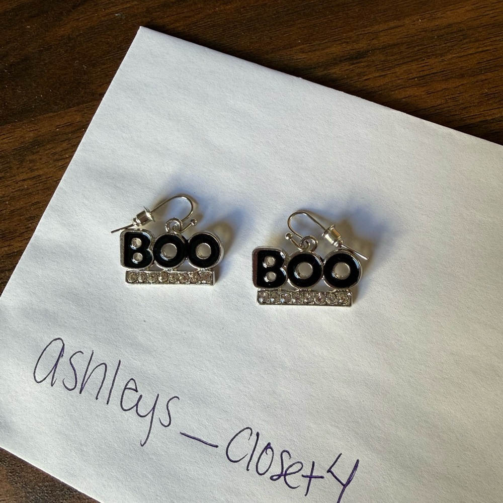 Black and Silver 'Boo' Earrings Dangle